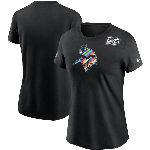 Women's Minnesota Vikings Black NFL 2020 Sideline Crucial Catch Performance T-Shirt(Run Small)